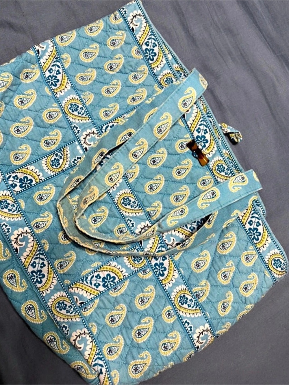 Vera Bradley Vera Tote in Blue Lagoon Paisley Tote Blue & Yellow